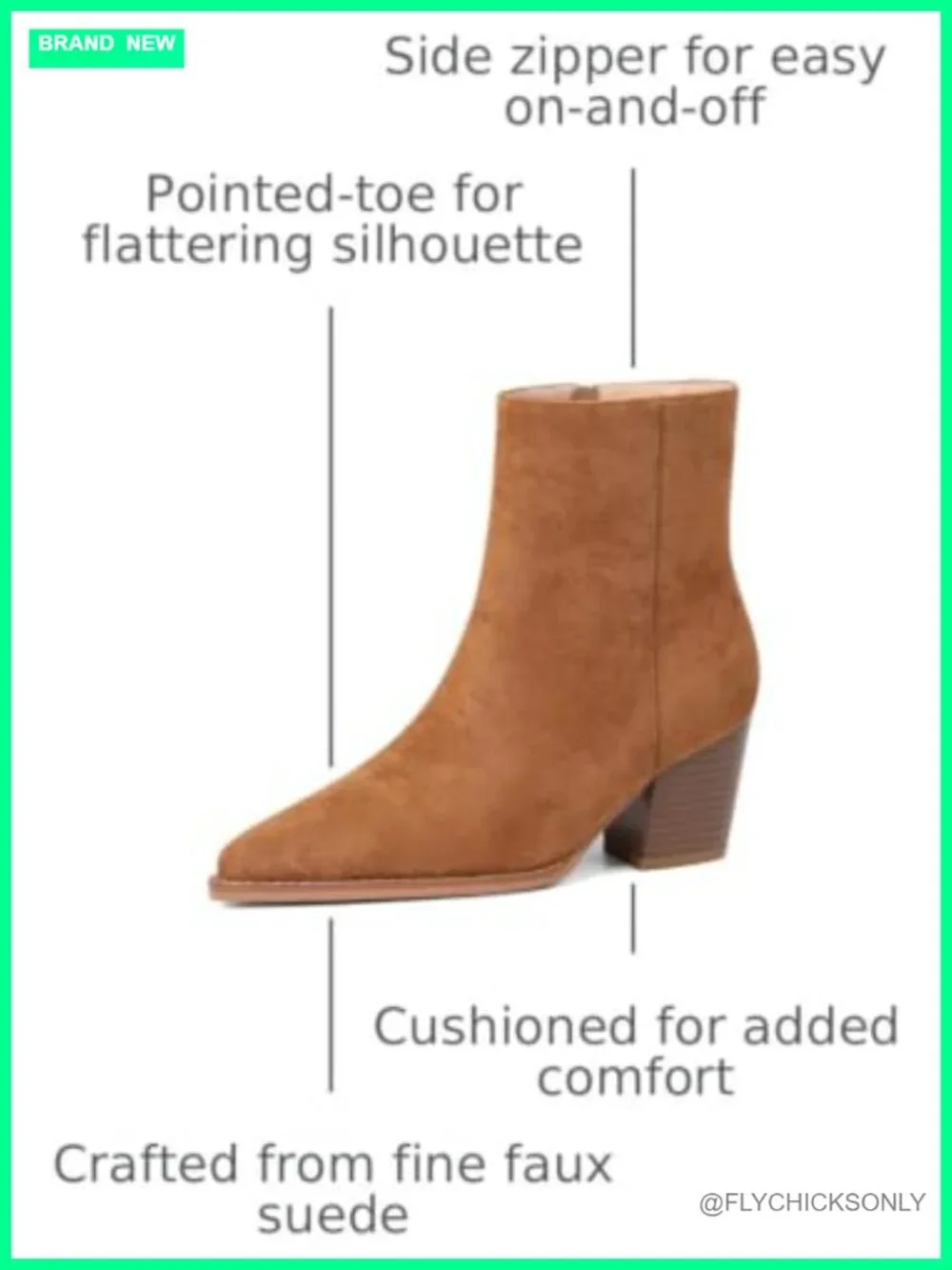 Faux Suede Ankle Boots Pointed Toe Block Heel Zipper Booties